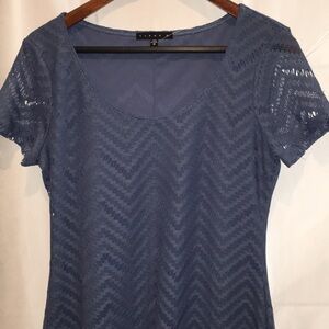 Tiana B. Navy Chevron Lace Overlay Dress | Short Sleeve Cocktail dress | Size M